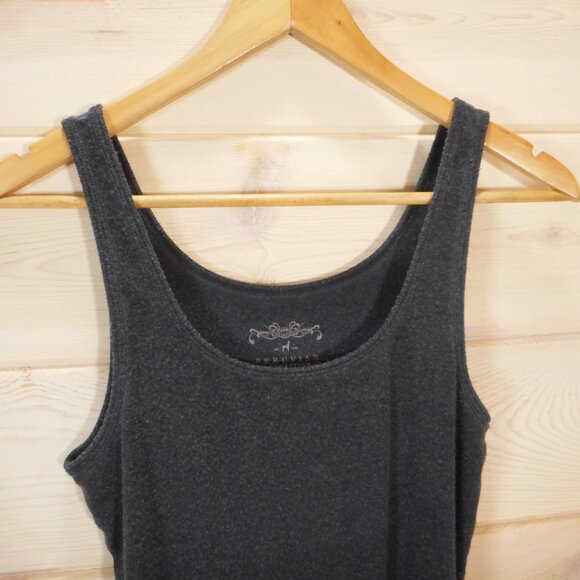 Peruvian Connection Women's L Ribbed Tank Top Pima Cotton Modal Blend Charcoal - Picture 2 of 10